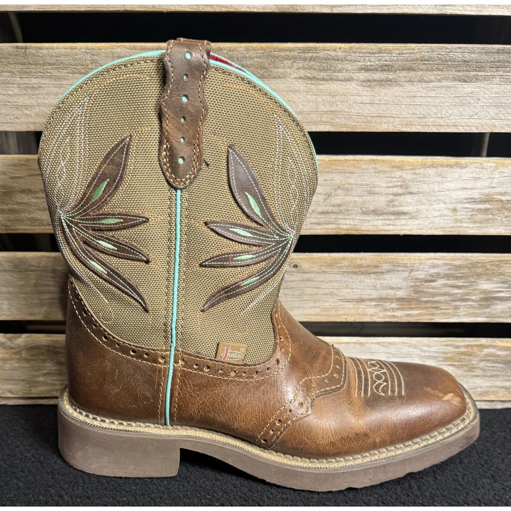 Justin Gypsy L9536 Womens 7.5 B Brown Leather Square Toe Western Work Boots - Picture 8 of 13